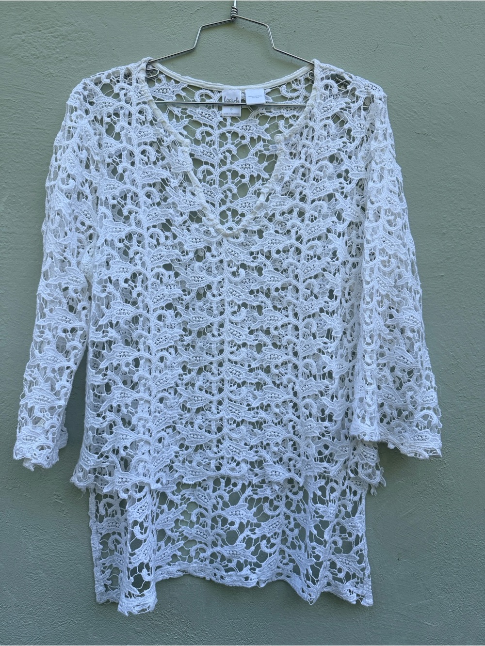 Beach inc woman's White Crochet Swim Cover-Up Tunic Top
